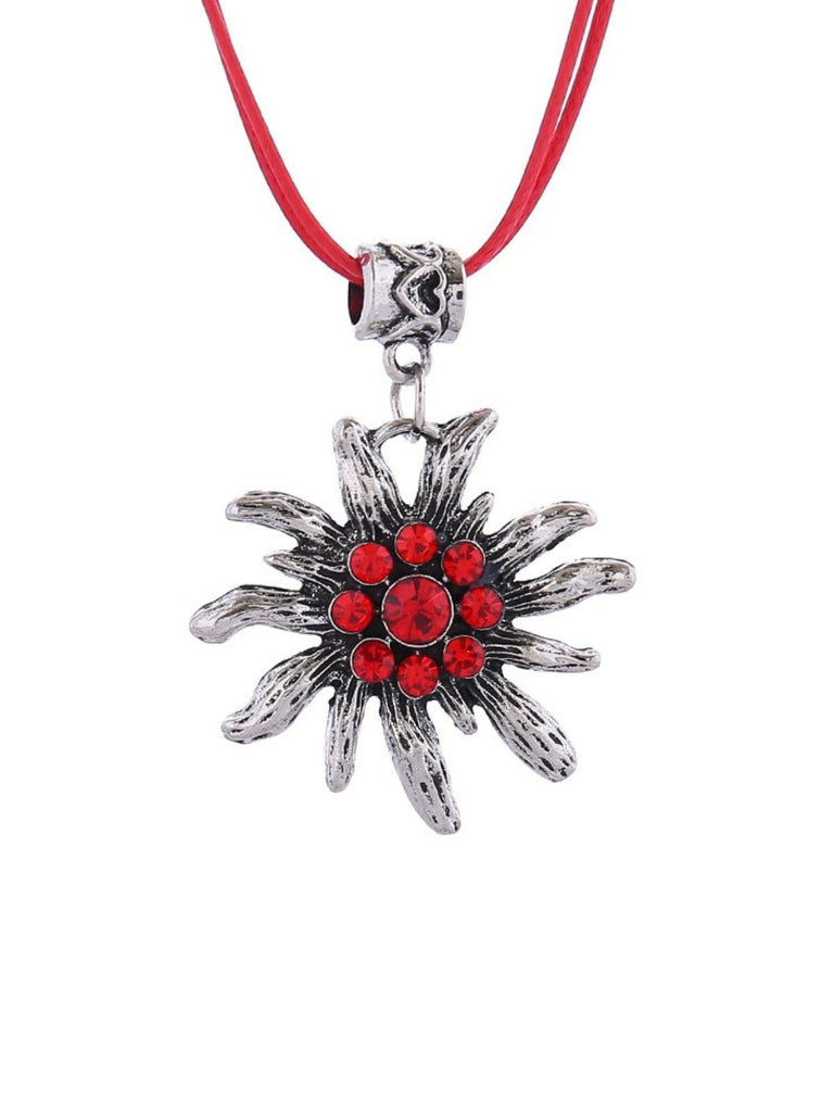 Vintage Rhinestone Edelweiss Dangle Necklace - vintage fashion, retro style
