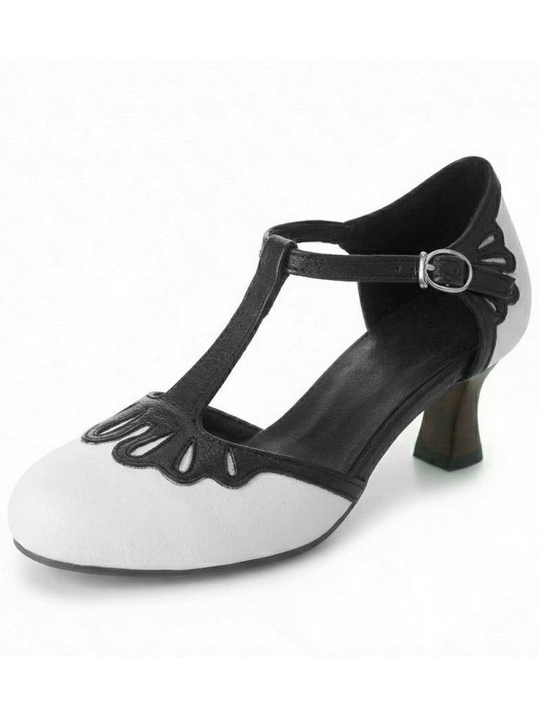 Vintage Round-Toe T-Strap Chunky Heels: beautiful vintage fashion, retro style, classic elegance with timeless appeal