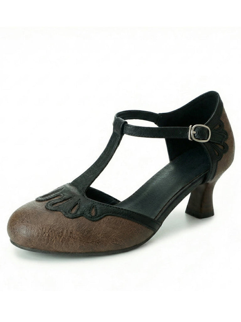 Vintage Round-Toe T-Strap Chunky Heels: beautiful vintage fashion, retro style, classic elegance with timeless appeal