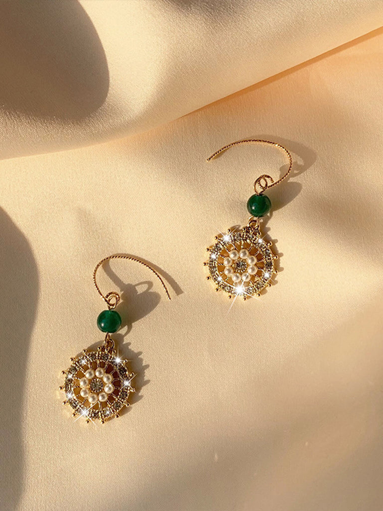 Vintage Rudder Pearl Green Gemstone Earrings — 1950s elegance in the palm of her hand