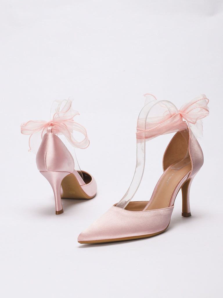 Vintage Satin Ribbon Pointed-Toe High Heels - vintage fashion, retro style, classic elegance for vintage lovers