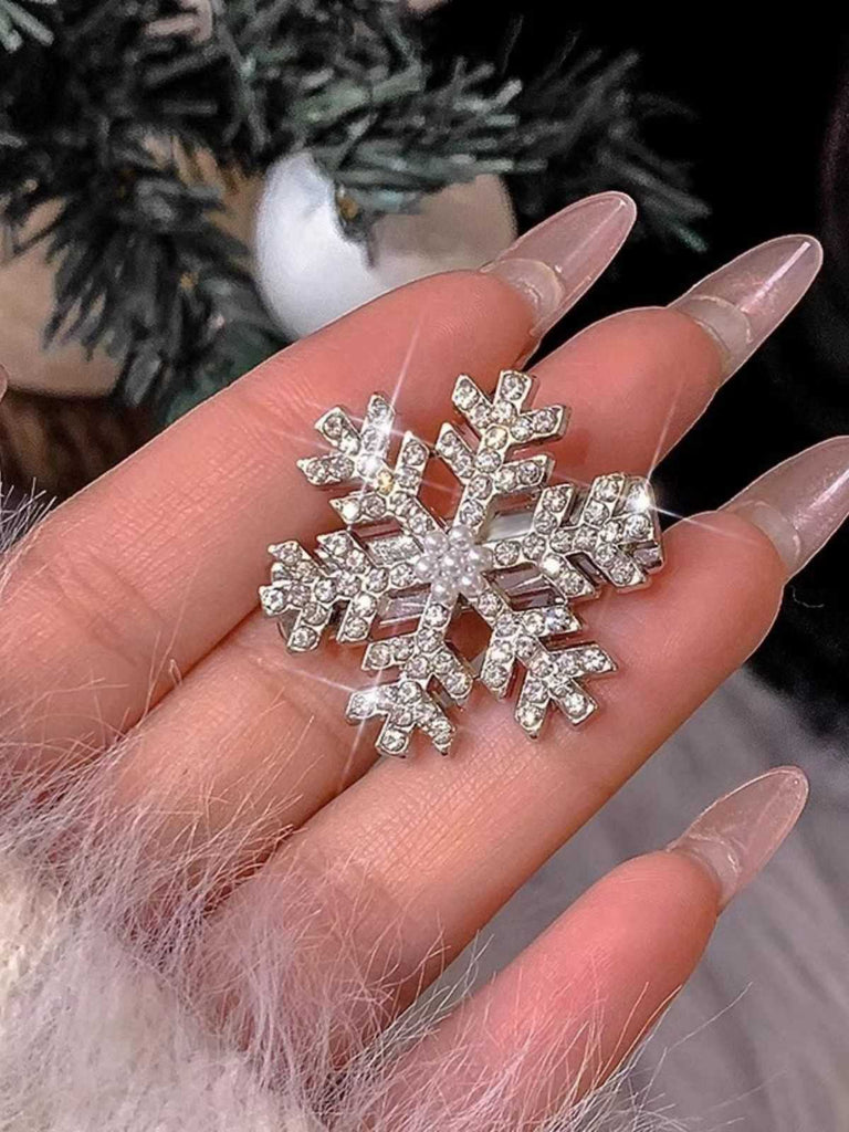 Vintage Silver Christmas Snowflake Rhinestone Hairpin - vintage fashion, retro style