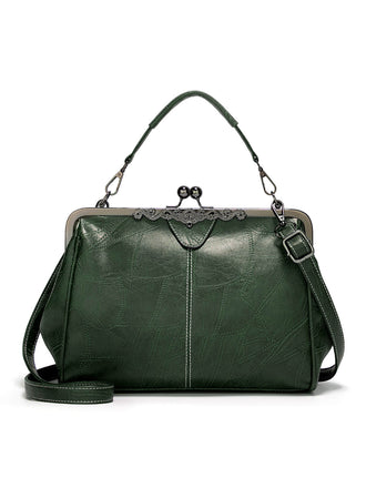 Vintage Solid Artificial Leather Handbag Crossbody Bag - vintage fashion, retro style