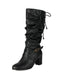 Vintage Solid Buckle Ruched Chunky Heels Boots - vintage shoes, retro heels