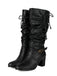 Vintage Solid Buckle Ruched Chunky Heels Boots - vintage shoes, retro heels