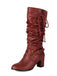 Vintage Solid Buckle Ruched Chunky Heels Boots - vintage shoes, retro heels