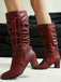 Vintage Solid Buckle Ruched Chunky Heels Boots - vintage shoes, retro heels
