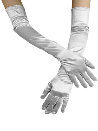 She adds this Vintage Solid Faux Satin Elbow Long Gloves and suddenly it's 1950s perfection