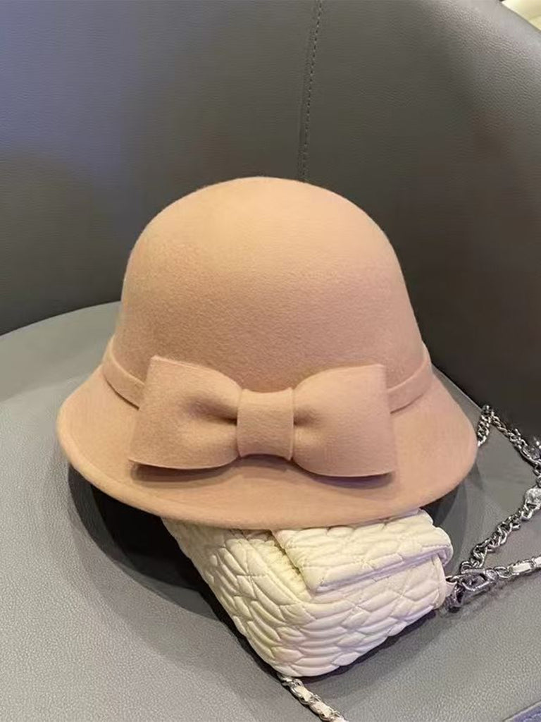 Vintage Solid Faux Wool Bowknot Cloche Hat - vintage fashion, retro style