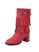 Vintage Solid Fringe Suede Chunky High Heel Boots - vintage shoes, retro heels