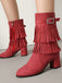 Vintage Solid Fringe Suede Chunky High Heel Boots - vintage shoes, retro heels