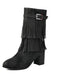 Vintage Solid Fringe Suede Chunky High Heel Boots - vintage shoes, retro heels