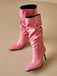 Vintage Solid Patent Leather Mid-Calf High Boots - vintage fashion, retro style