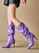 Vintage Solid Patent Leather Mid-Calf High Boots - vintage fashion, retro style