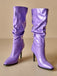 Vintage Solid Patent Leather Mid-Calf High Boots - vintage fashion, retro style
