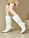 Vintage Solid Patent Leather Mid-Calf High Boots - vintage fashion, retro style