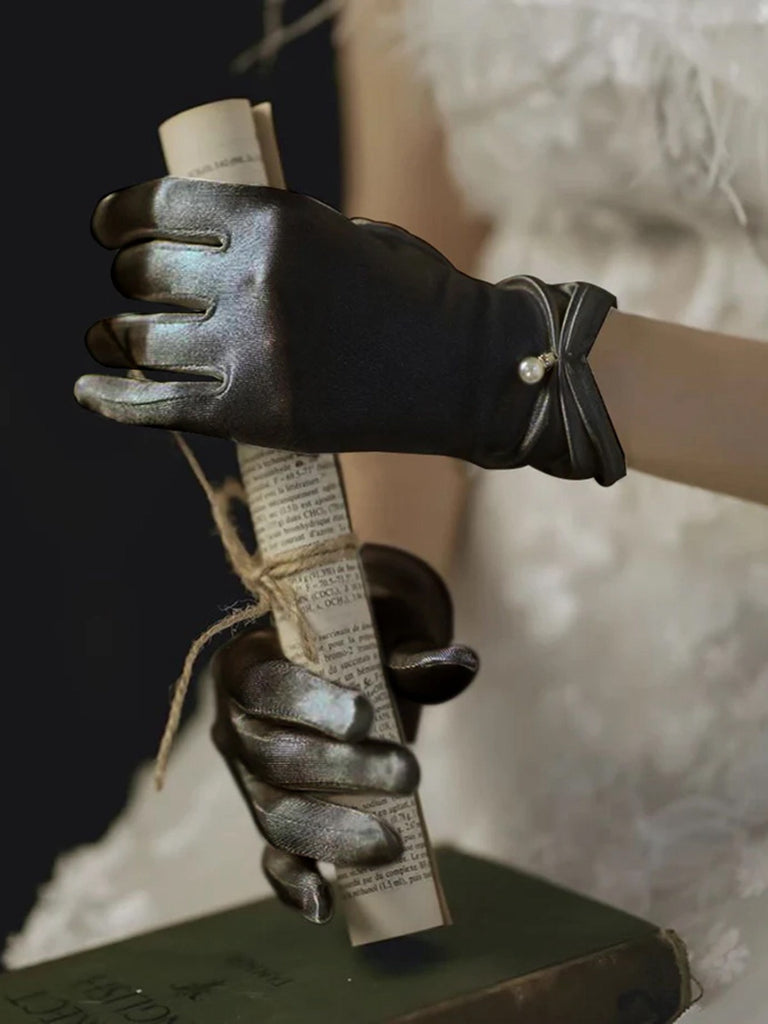 Vintage Solid Stretch Satin Short Gloves: 1950s detail work for the woman who notices