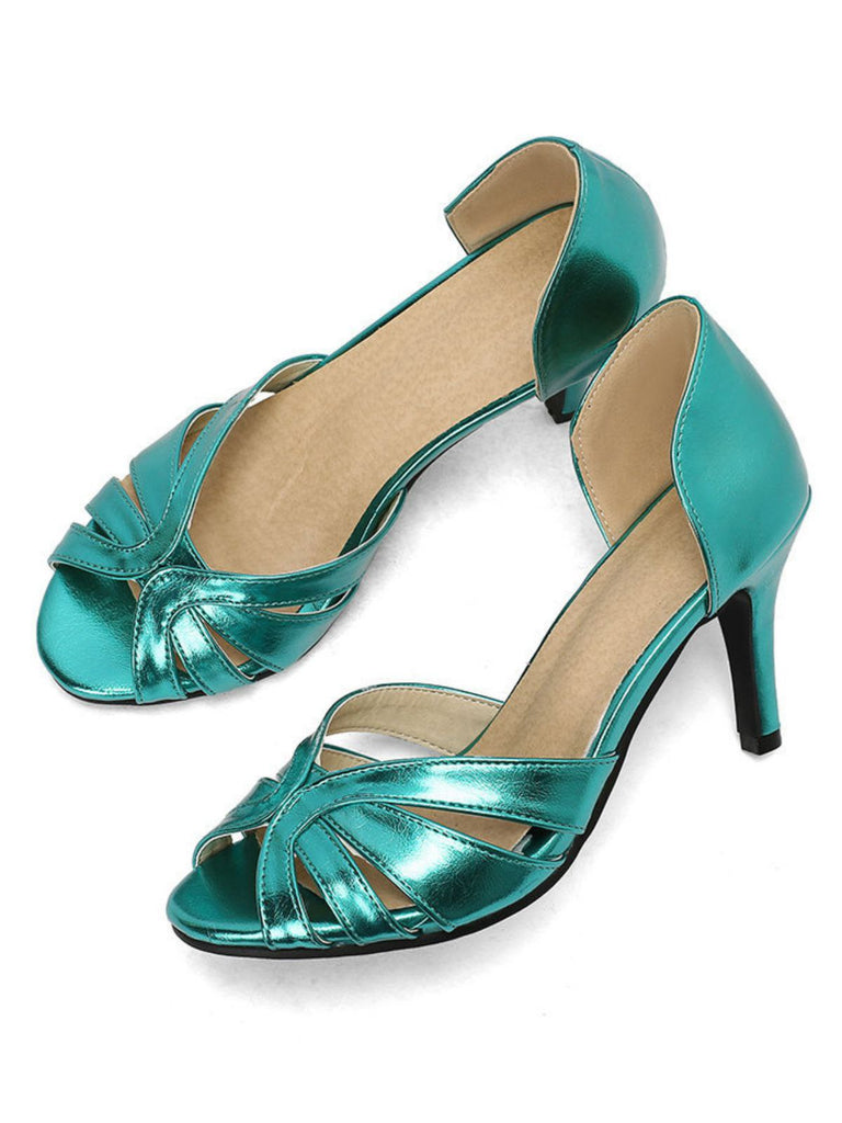 Vintage Solid Peep Toe Hollow Slip-On High Heels - vintage shoes, retro heels