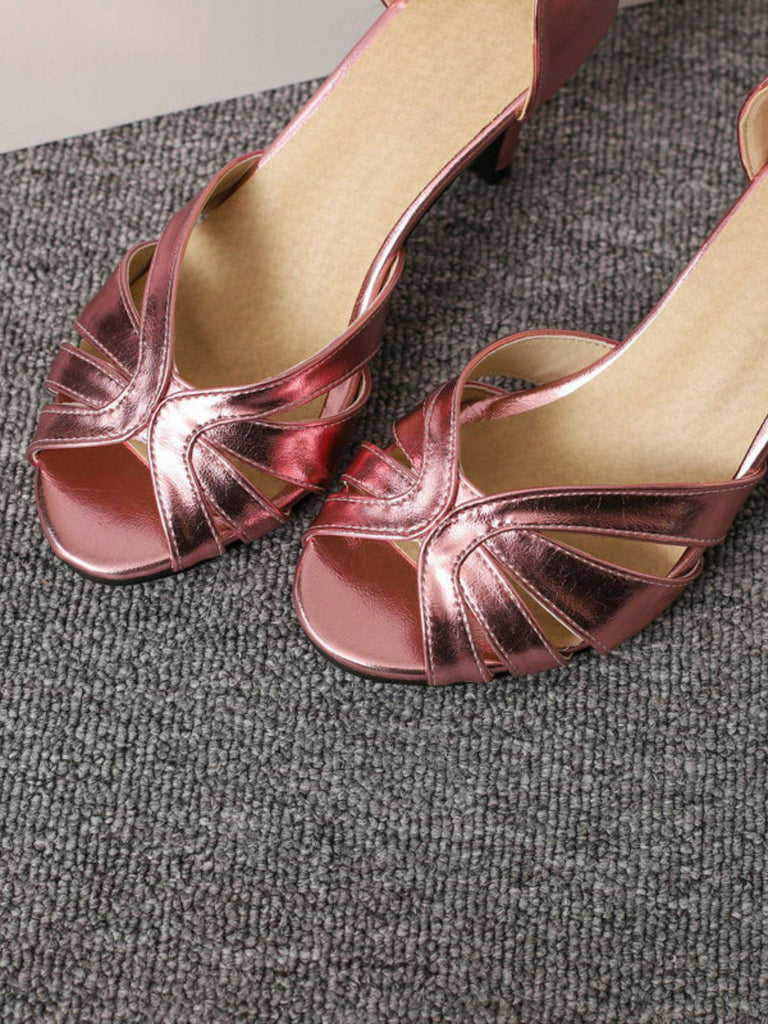Vintage Solid Peep Toe Hollow Slip-On High Heels - vintage shoes, retro heels