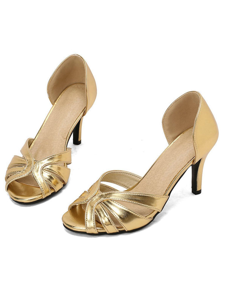 Vintage Solid Peep Toe Hollow Slip-On High Heels - vintage shoes, retro heels
