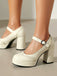 Vintage Solid Round Toe Buckle Chunky Heels - vintage shoes, retro heels