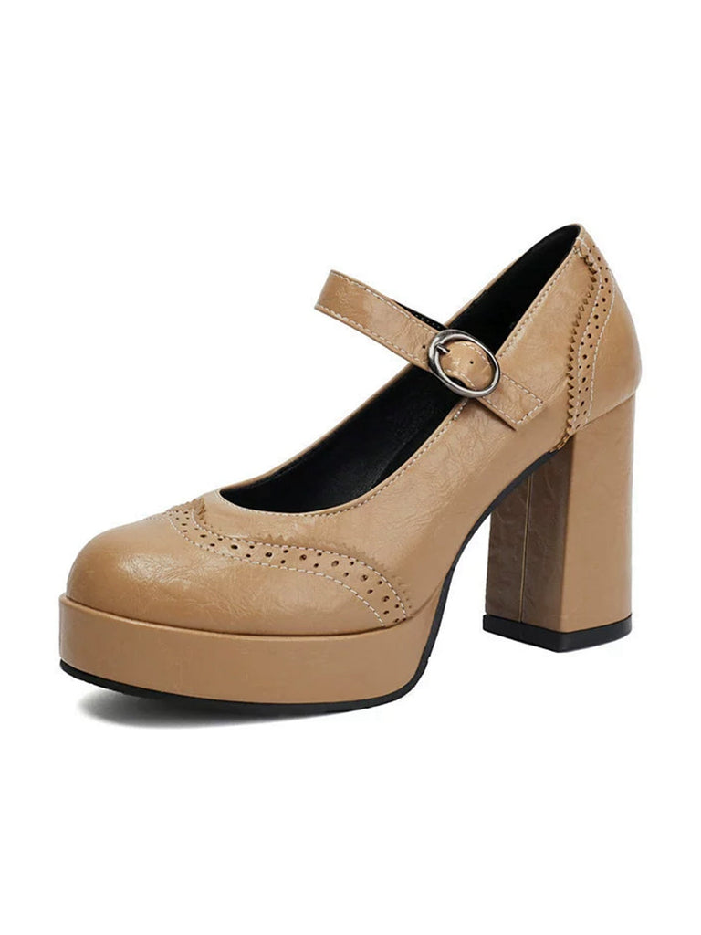Vintage Solid Round Toe Buckle Chunky Heels: timeless 1950s elegance she makes her own