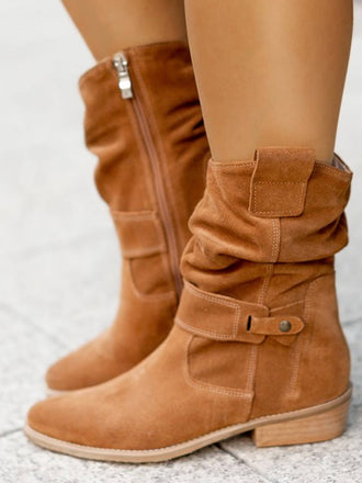 This Vintage Solid Suede Mid-Calf Boots whispers 1950s secrets to those who notice