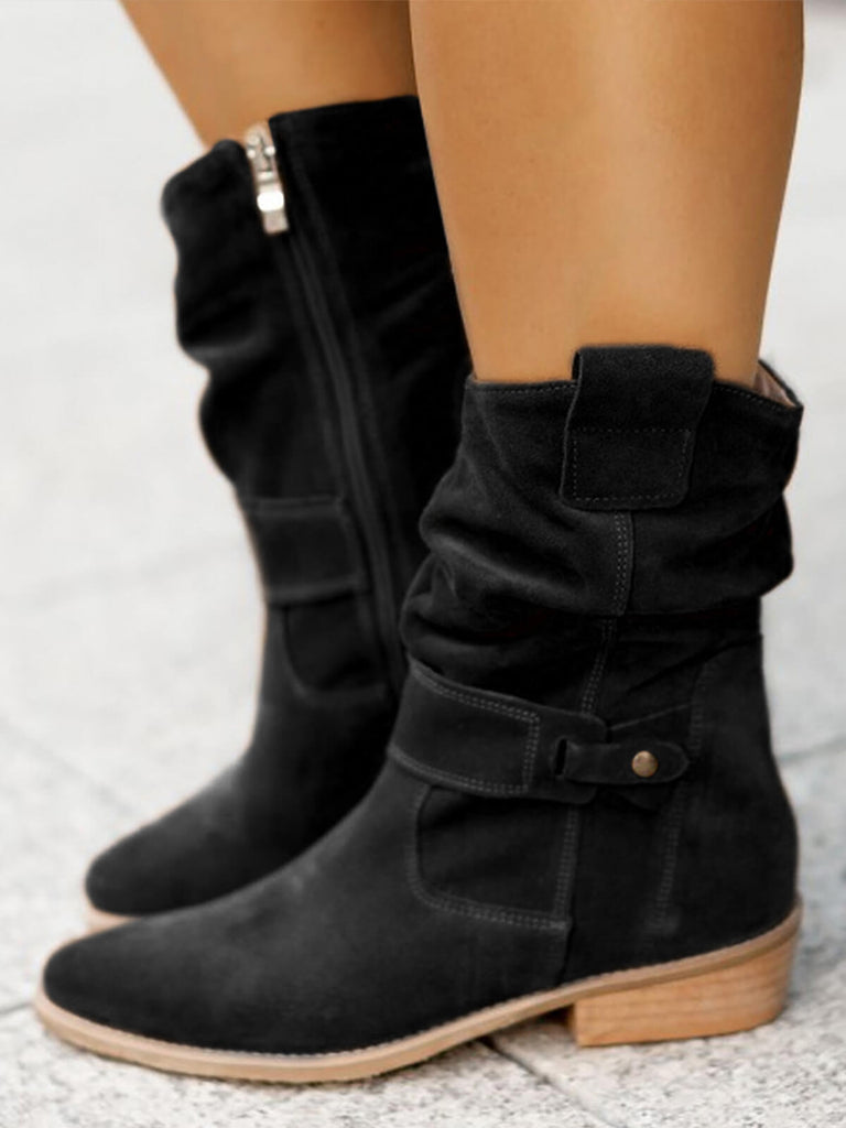 Vintage Solid Suede Mid-Calf Boots, vintage fashion, retro style - perfect for women who love vintage and retro fashion