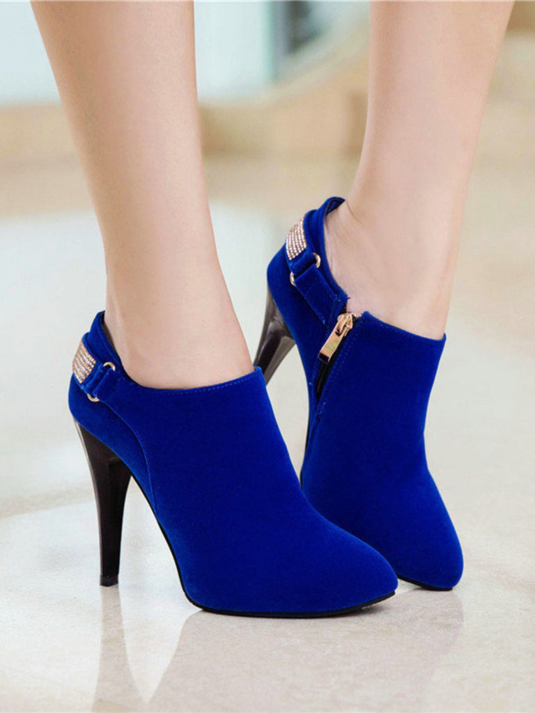 Vintage Solid Velvet Pointed Toe Stiletto Heels - vintage shoes, retro heels