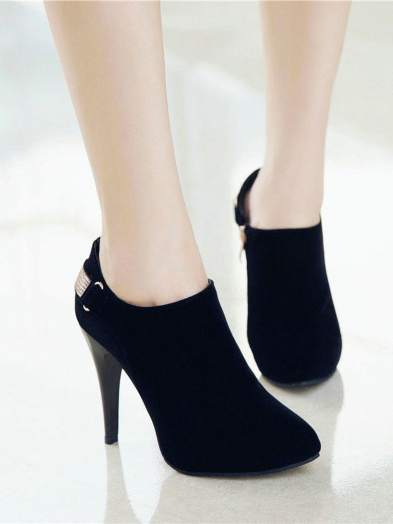 Vintage Solid Velvet Pointed Toe Stiletto Heels - vintage shoes, retro heels