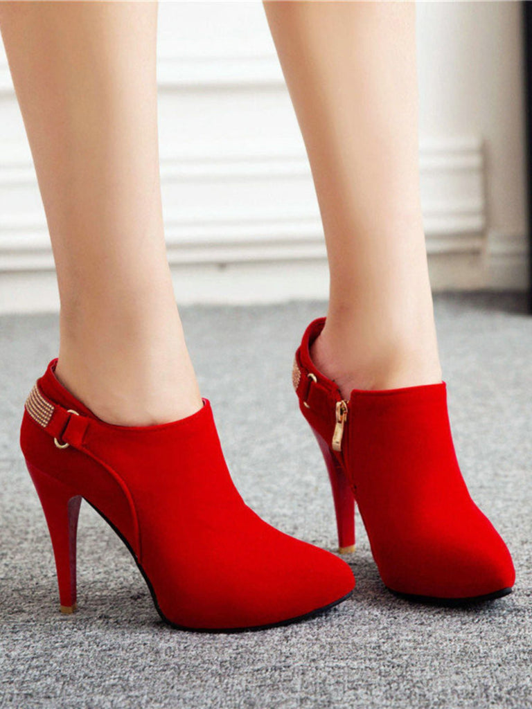 Vintage Solid Velvet Pointed Toe Stiletto Heels - vintage shoes, retro heels