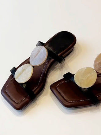 Black Open Toe Roman Flat Sandals