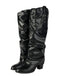 Vintage Studded Buckle Mid-Calf Boots - vintage fashion, retro style