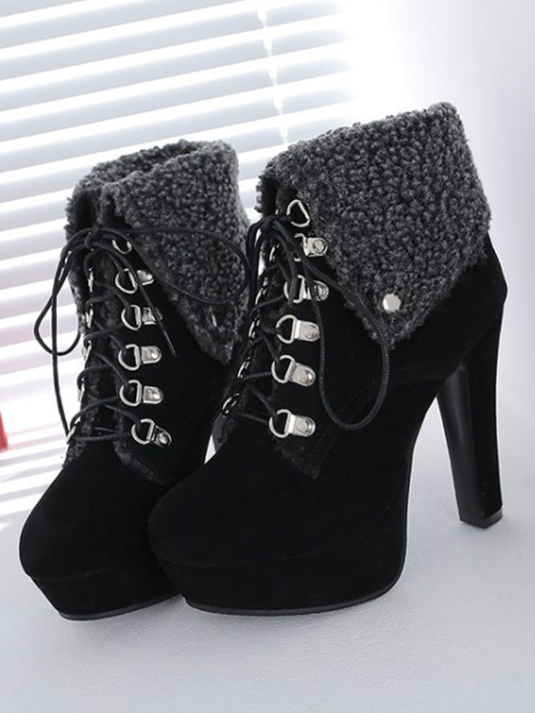 Vintage Suede Faux Fur High Heel Ankle Boots — 1950s style that transcends decades
