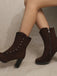 Vintage Suede Faux Fur Lining Studded Mid-Calf Boots - vintage fashion, retro style