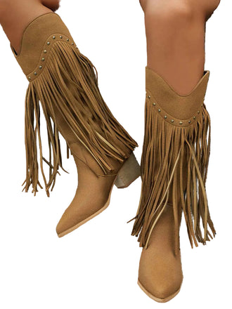 Vintage Tassel Chunky High-heeled Boots - vintage shoes, retro heels