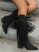 Vintage Tassel Chunky High-heeled Boots - vintage shoes, retro heels