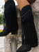 Vintage Tassel Chunky High-heeled Boots - vintage shoes, retro heels