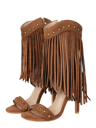 Vintage Tassel Studded Stiletto Boots - vintage fashion, retro style