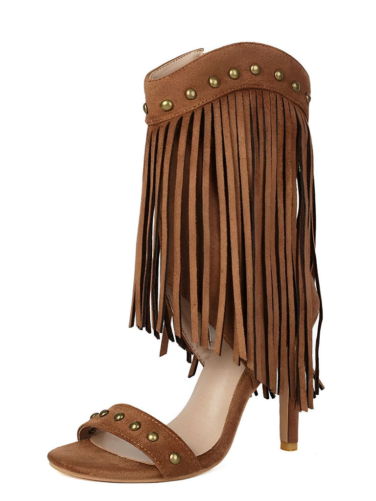 Vintage Tassel Studded Stiletto Boots - vintage fashion, retro style