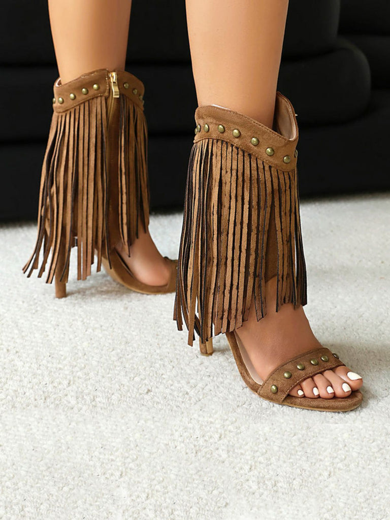 Vintage Tassel Studded Stiletto Boots - vintage fashion, retro style