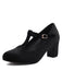 She finds her 1950s story in this Vintage Velvet T-Strap Chunky Heel Shoes