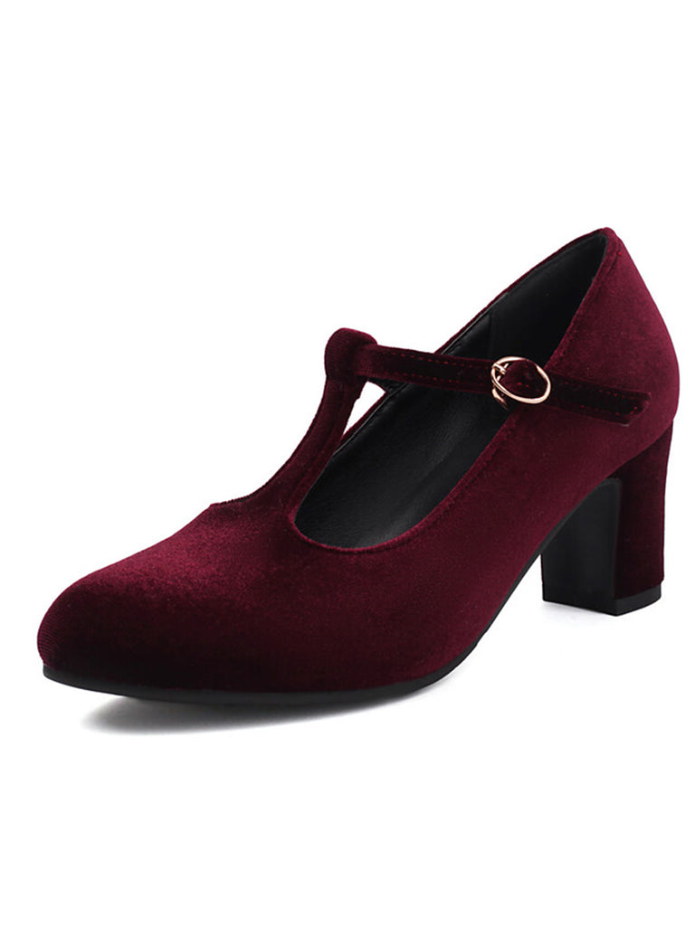This Vintage Velvet T-Strap Chunky Heel Shoes whispers 1950s secrets to those who notice