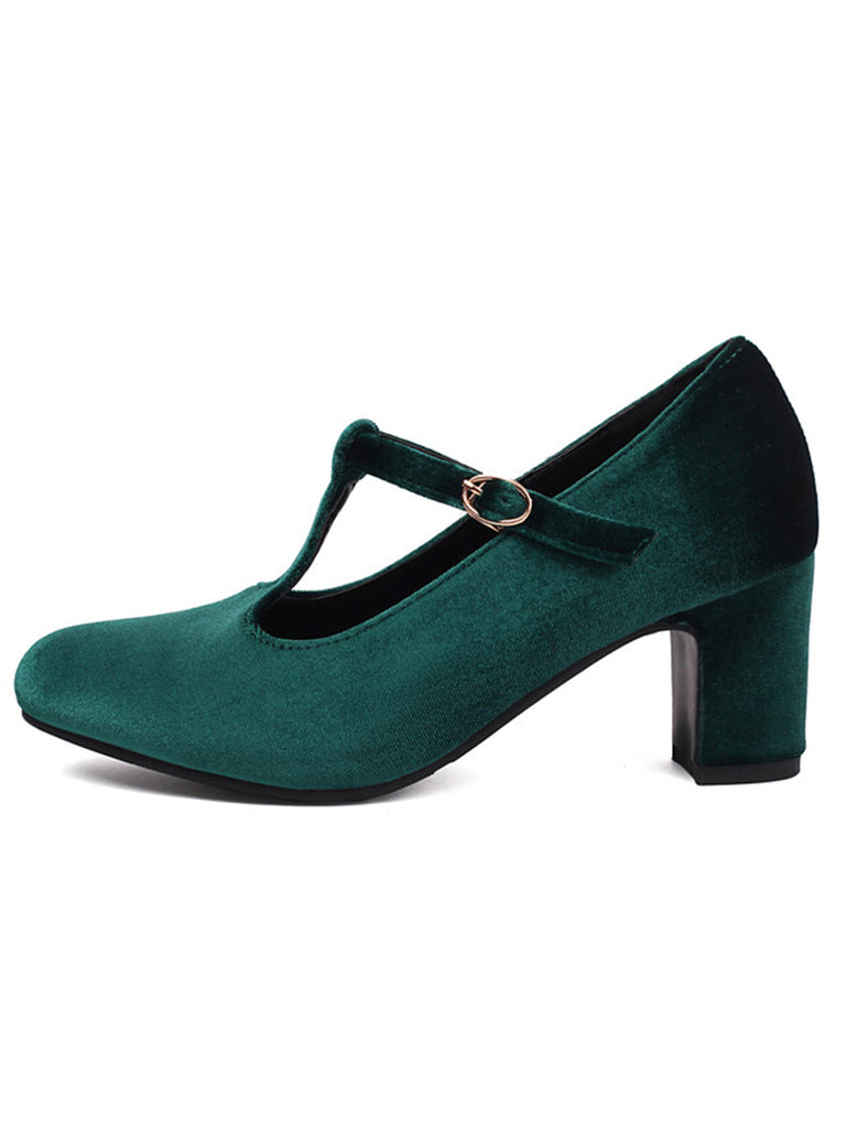 This Vintage Velvet T-Strap Chunky Heel Shoes whispers 1950s secrets to those who notice