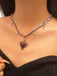 Vintage Wine Red Heart Cross Necklace - vintage fashion, retro style, elegant red