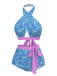 Violet 1970s Paisley Print Cross-Halter Swimsuit: 1970s Riviera elegance, reimagined for her