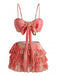 3PCS Watermelon Red 1960s Bikini Set & Tiered Ruffle Cover-up - vintage swimsuit, pin-up swimwear for vintage lovers