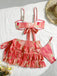 3PCS Watermelon Red 1960s Bikini Set & Tiered Ruffle Cover-up - vintage swimsuit, pin-up swimwear for vintage lovers