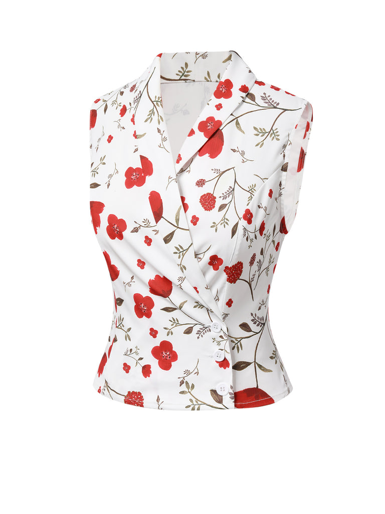 White 1930s Floral Asymmetric Lapel Top - vintage fashion, retro style, pure white