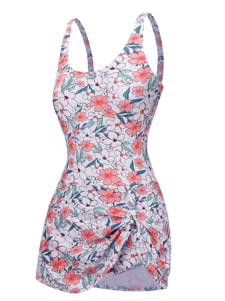 White 1930s Floral Wide Strap Swimsuit: 1930s Riviera elegance, reimagined for her